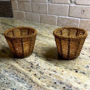 Gold Beaded Tea-light Candle Holders